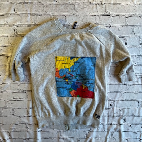 Superdry Full Zip Sweatshirt Medium Gray World Map Womens Unisex Globe Travel - Picture 14 of 15